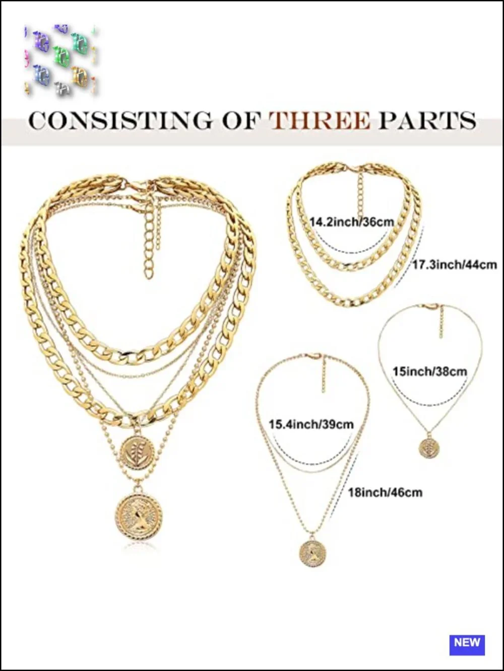 Layered Coin Pendant Necklaces Set - 3 Piece Dainty Chunky Chains